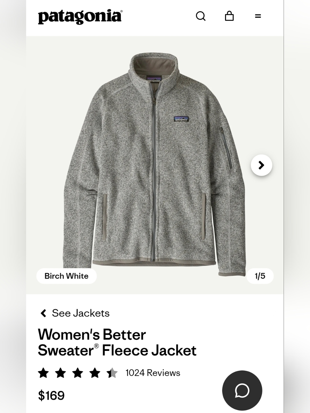 Patagonia Women's Better Sweater Full Zip Size Small